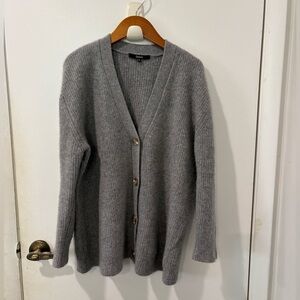Quince 100% Mongolian Cashmere oversized boyfriend cardigan Medium heather grey